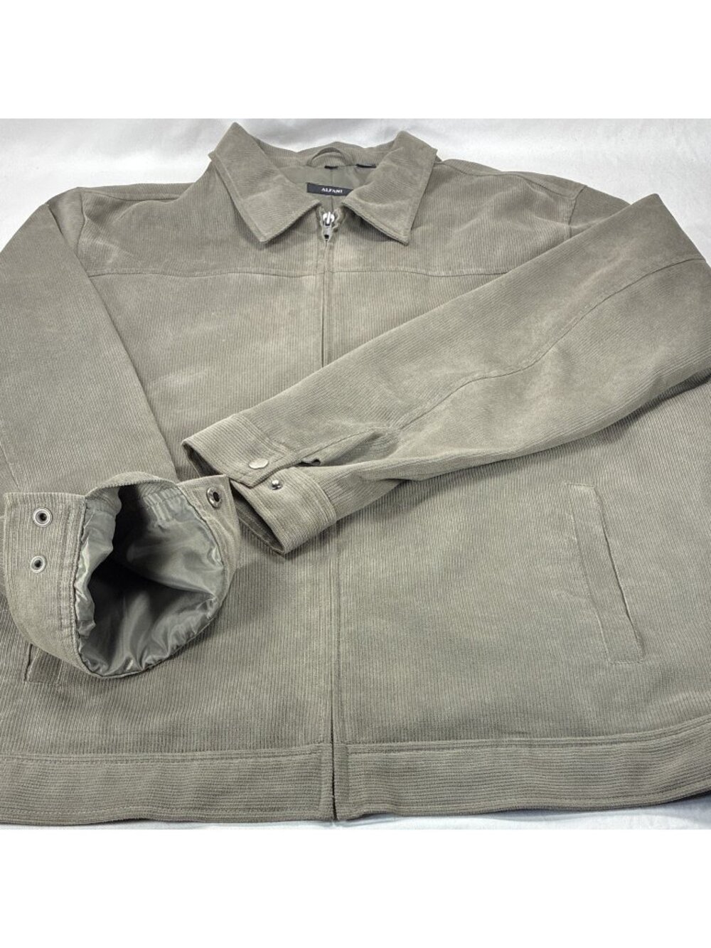 Vintage Alfani INIZI Jacket XXL Mens Gray Corduroy Full Zip Harrington Coat 90s